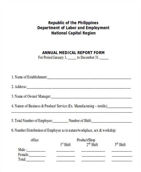 annual medical report form dole.
